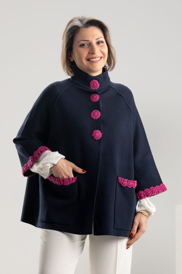 NAVY BLUE Pashmina Jacket Enhanced with Crochet Detailing