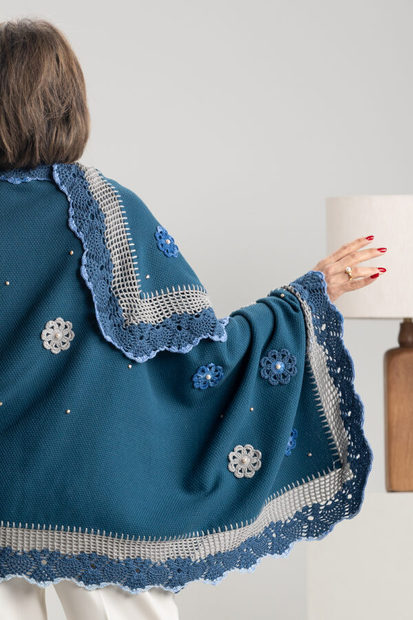Crocheted PEARL Shawl with genuine agricultural pearls embroidery