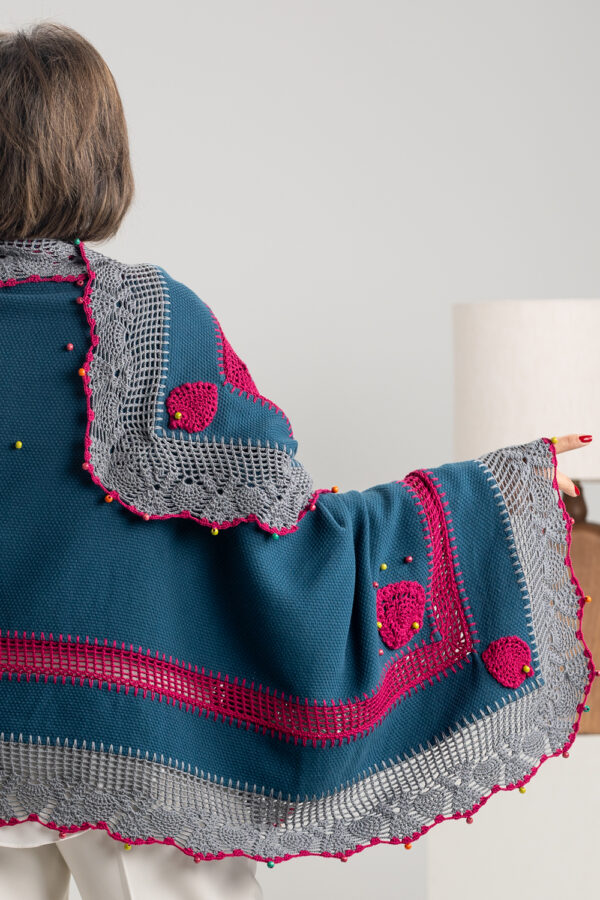 Crocheted PINE Shawl with Sandalwood beads embroidery