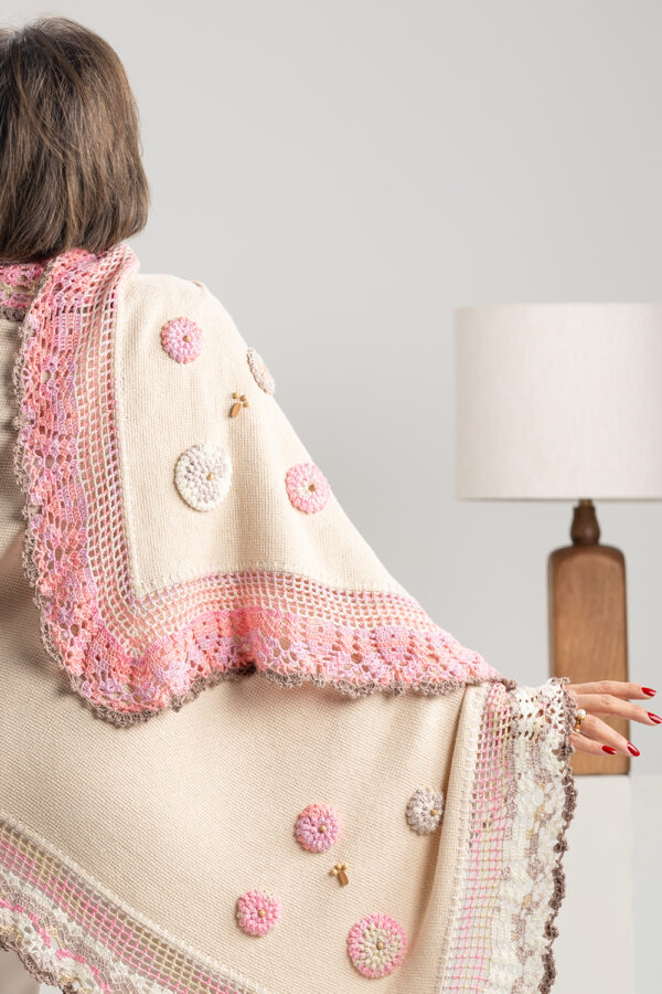 ASMAHAN Shawl: Luxurious Organic Cotton with Sandalwood Beadwork & Aster Design