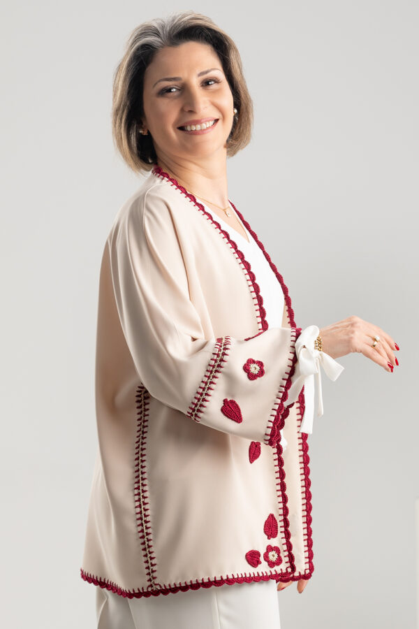 Chic BELLE Cardigan with Rose Accents and Silk Crochet