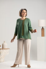PINE Top In Crepe & Silk Crochet Details