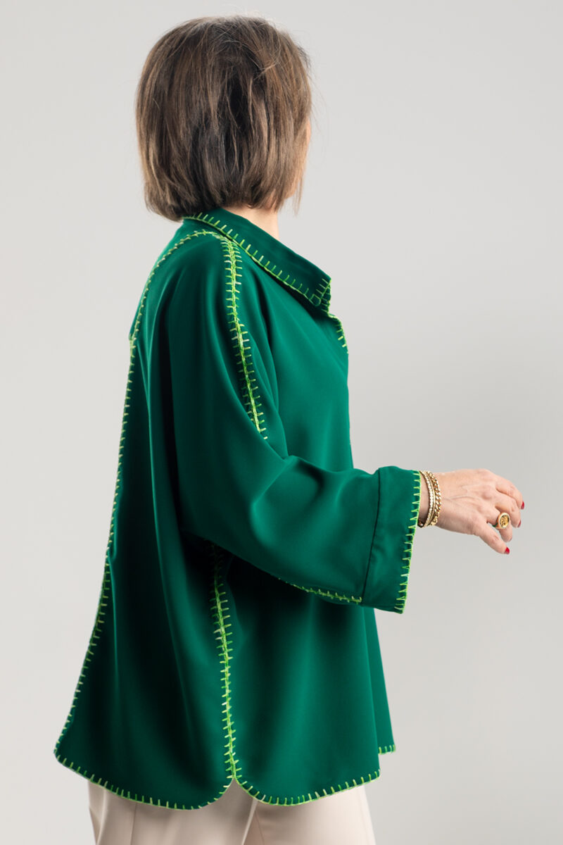 Dilettante Top In Crepe & Silk Crochet Details
